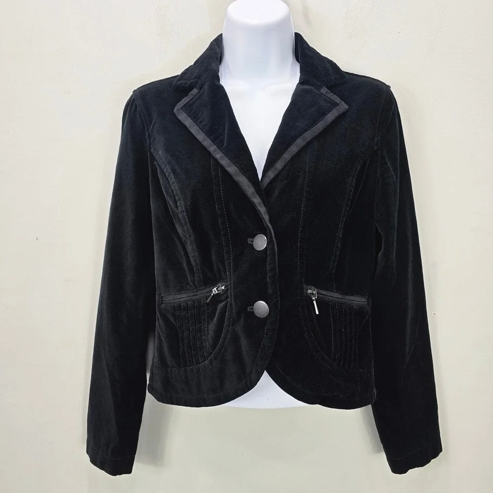 DKNY Velvet Jacket Black XS/S Petite Corporate Goth Dark Academia Office Grunge